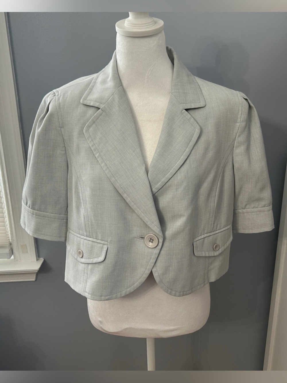 Giorgio Sant' Angelo Grey Cropped Blazer Short Sleeve Career Jacket Size 14
